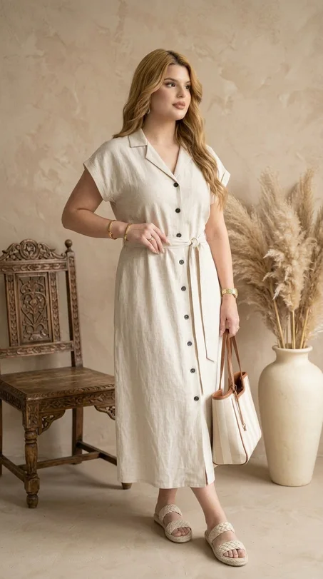 Robe chemise en lin naturel BEIGE