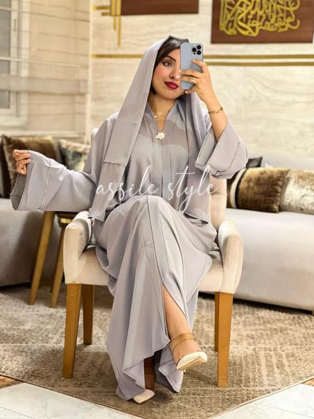 عباية كريب ممتاز - رمادي