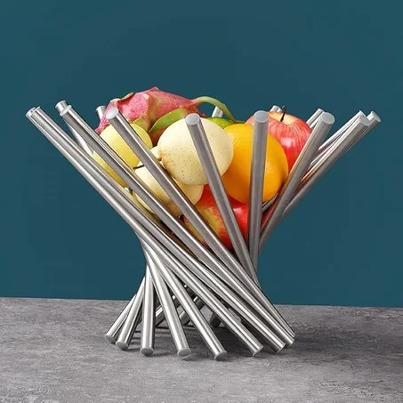 وعاء فاكهة لطاولة المطبخ، سلة دوارة للتخزين في المطبخ، فضي