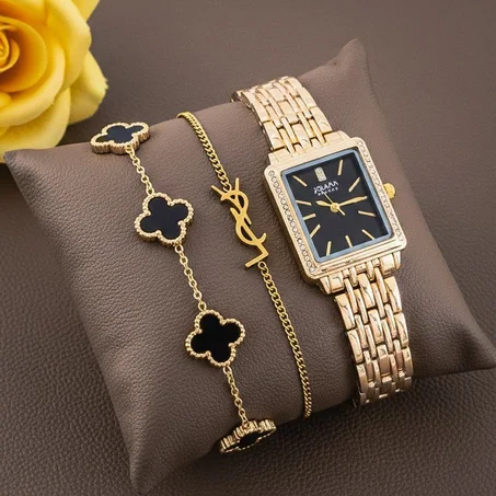 طقم ساعة وأساور ستايل فاخر ✨⌚