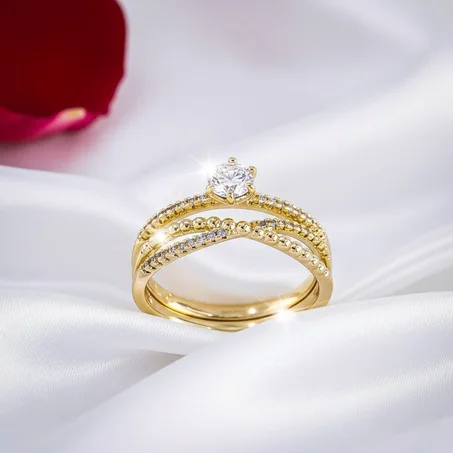 خاتم مارياج ذهبي فاخر بفصوص لامعة 💍✨