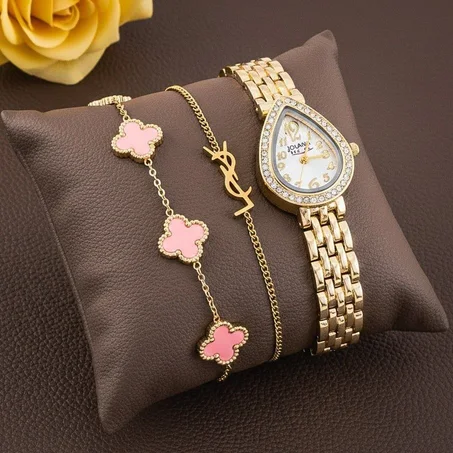 طقم ساعة وأساور ستايل فاخر ✨⌚