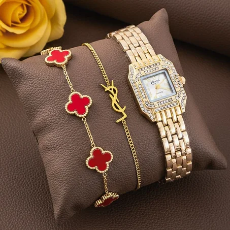 طقم ساعة وأساور ستايل فاخر ✨⌚