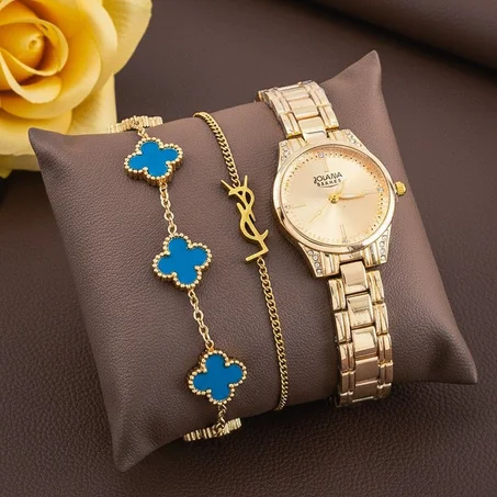 طقم ساعة وأساور ستايل فاخر ✨⌚