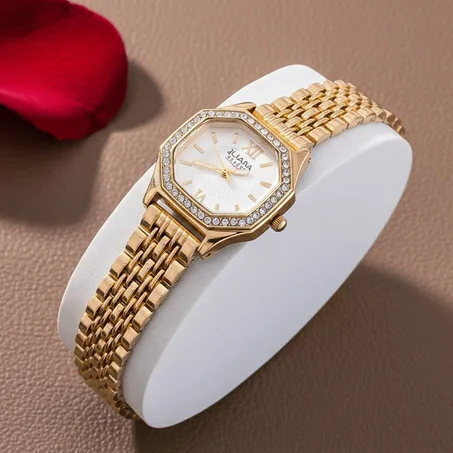 ساعة نسائية فخمة بسوار ذهبي أنيق ✨⌚
