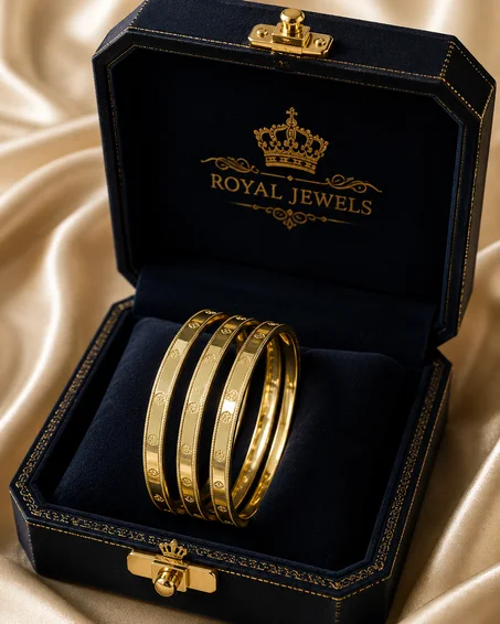 طقم غوايش ذهبية فخمة بعلبة ملكية 👑✨
