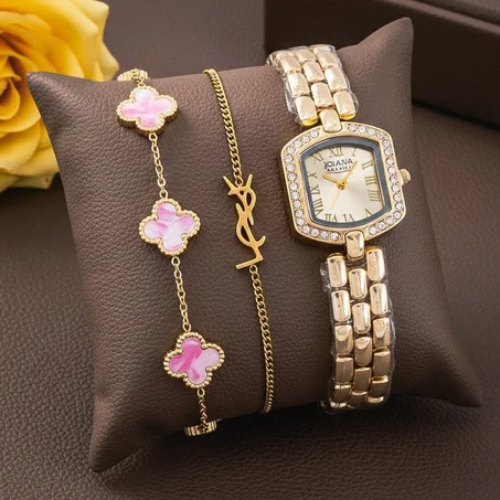 طقم ساعة وأساور ستايل فاخر ✨⌚