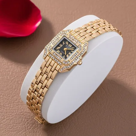 ساعة نسائية فخمة بسوار ذهبي أنيق ✨⌚