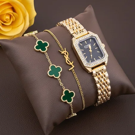 طقم ساعة وأساور ستايل فاخر ✨⌚