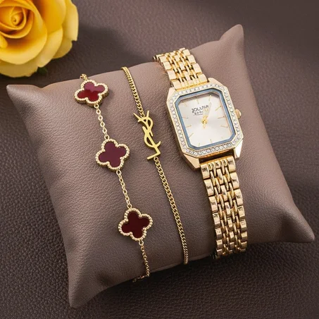 طقم ساعة وأساور ستايل فاخر ✨⌚
