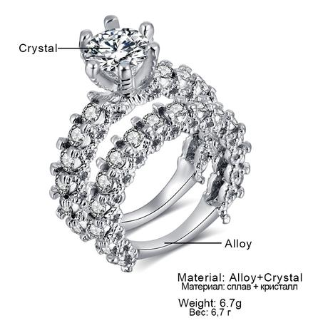 خاتم الخطوبة والزفاف فضي أنيق للنساء، مجوهرات كريستال الأنيقة