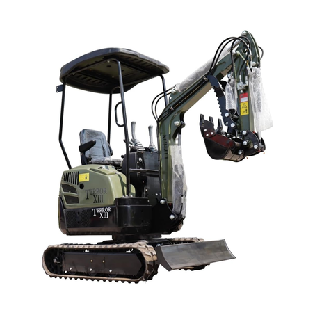 TYPHON Terror XIII Mini Excavator, 13.5 HP Gas Engine, Compact Tracked Digger with Canopy, Military Green