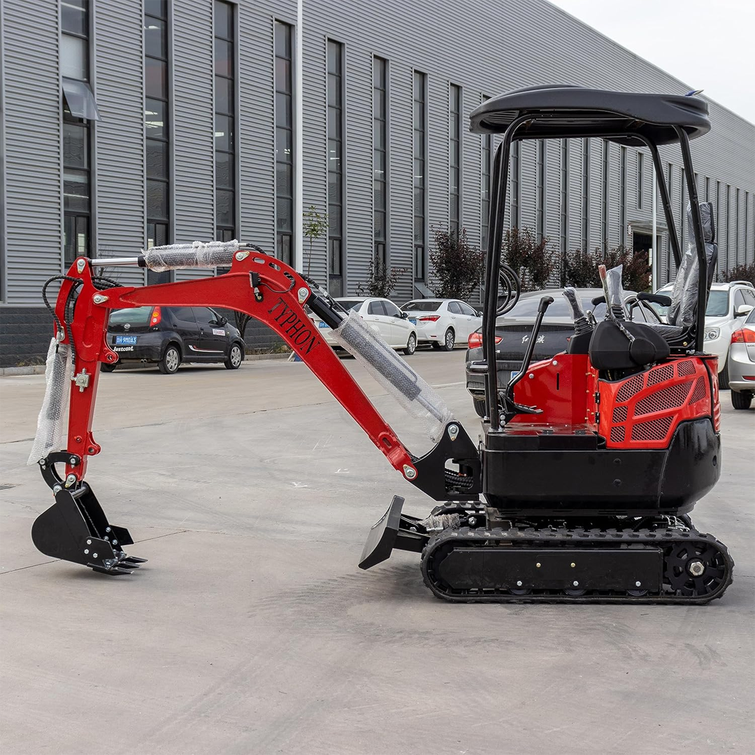 TYPHON TERROR XV STORM: 1.05 Ton Mini Excavator with 13.5 HP B&S Gas Engine, Hydraulic Thumb Clip, and Boom Swing