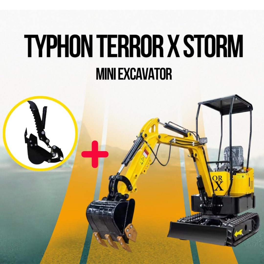 TYPHON Terror X Storm Mini Trencher – 1 Ton Trench Digger with Canopy – Mini Excavator Machine for Garden, Farms, Parks, Roads – Ideal for Digging, Drilling, Bull-Dozing