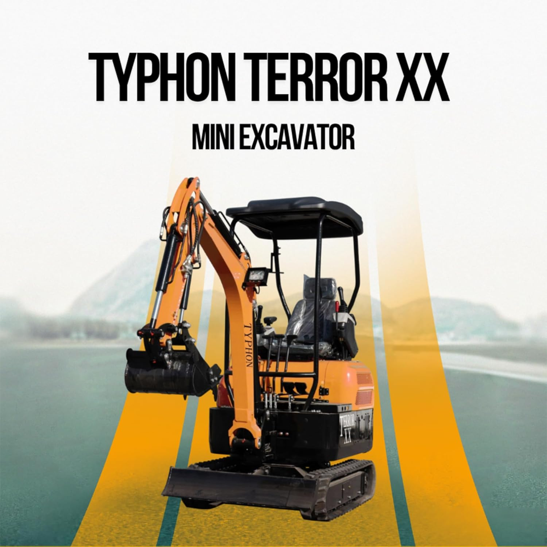 TYPHON TERROR XX: 4,000 lb Mini Excavator with Kubota D902 Diesel Engine, Boom Swing, and Free Hydraulic Thumb