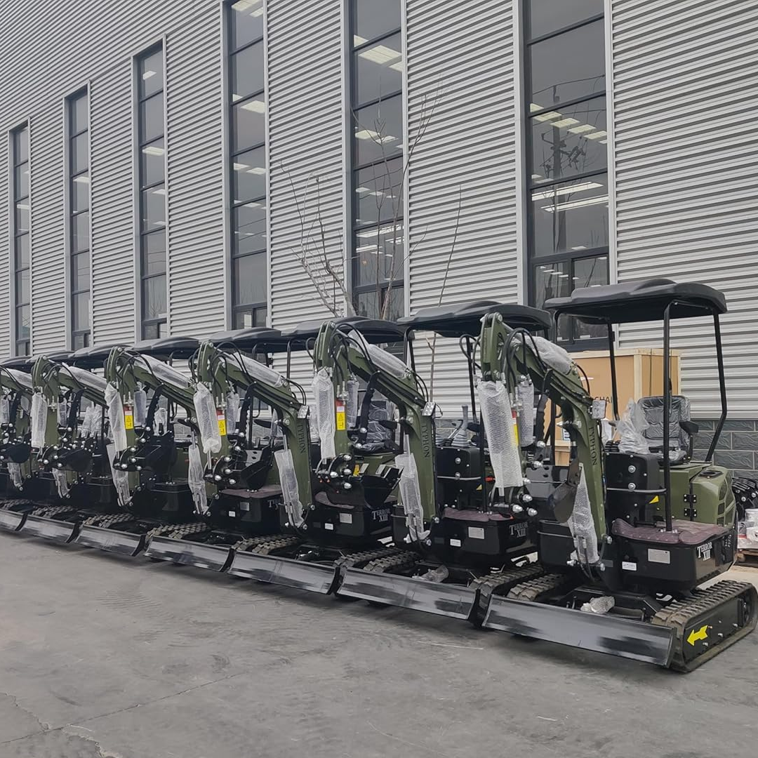 TYPHON Terror XIII Mini Excavator, 13.5 HP Gas Engine, Compact Tracked Digger with Canopy, Military Green