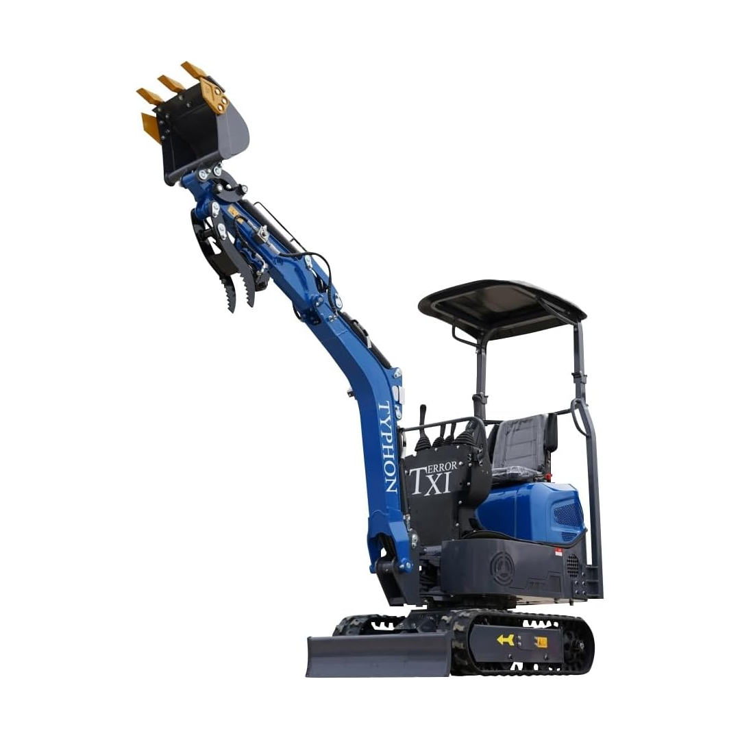 Terror XI Storm Mini Excavator – 1.1 Ton Trench Digger with Boom Swing, Hydraulic Thumb Clip, Bucket, Hydraulic Oil Cooler