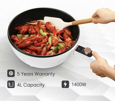7L Electric Frying Pan Non-Stick Wok With Steamer Frying Pan Electric Cooker