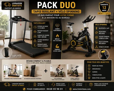 Pack Fitness Duo : Tapis de Course Connecté + Vélo de Spinning