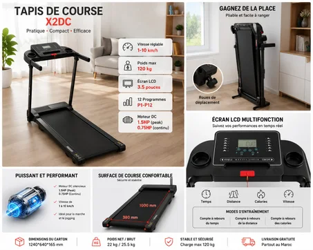 Tapis de course pliable vitesse 10km/h