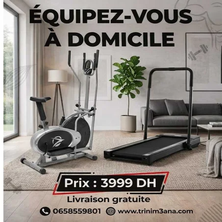 PACK FITNESS COMPLET – VÉLO ELLIPTIQUE 2-EN-1 + TAPIS ROULANT 10Km/h