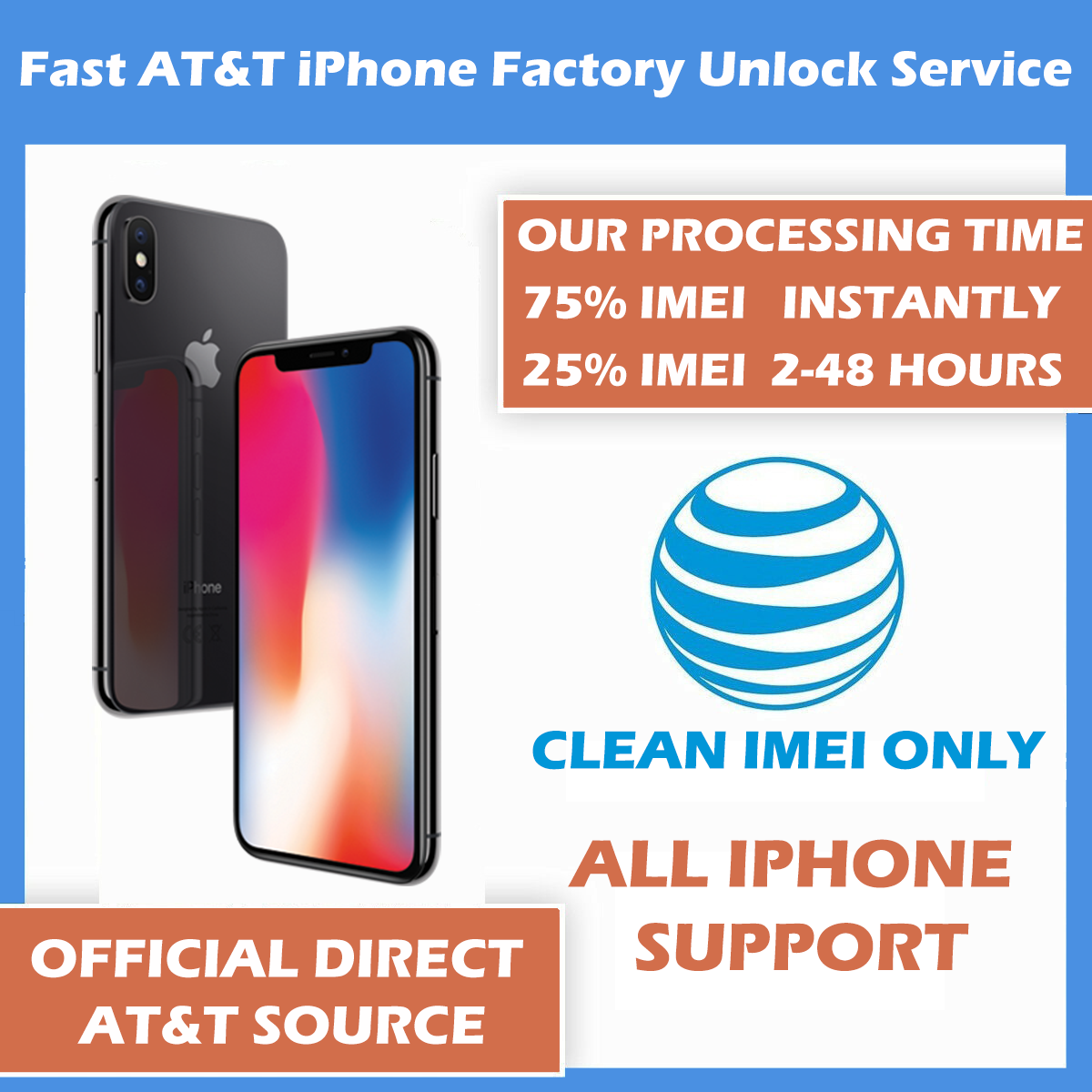 FACTORY UNLOCK SERVICE AT&T CODE ATT for IPhone 5 5S 6 6s SE 7 8 X XS 11 