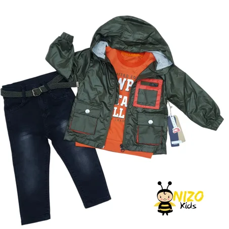 Ensemble garçon 3 pièces avec veste à capuche, t-shirt imprimé et jean