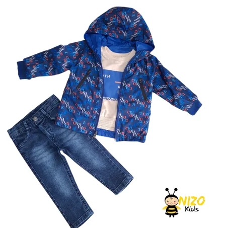 Ensemble garçon 3 pièces casual avec veste à capuche, sweat et jean