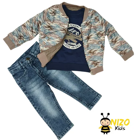 Ensemble garçon 3 pièces avec veste imprimée, sweat et jean