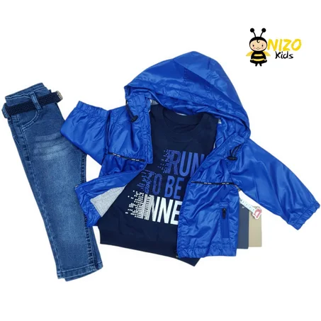 Ensemble garçon 3 pièces avec veste à capuche, sweat imprimé et jean