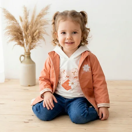 Ensemble fille 3 pièces avec veste légère, sweat à capuche et jean