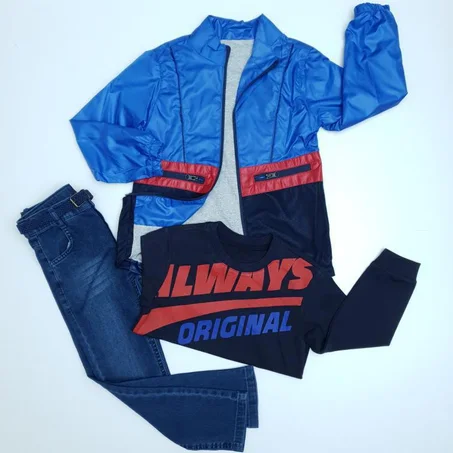 Ensemble garçon 3 pièces avec veste zippée, sweat imprimé et jean