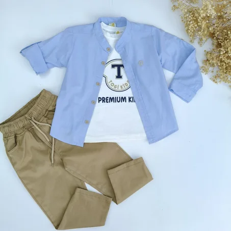 Ensemble garçon 3 pièces avec chemise légère, t-shirt imprimé et pantalon