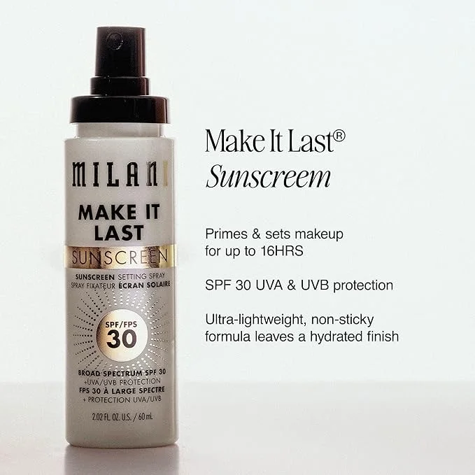 Milani Sunscreen Setting Spray, Make It Last Sunscreen for Face- SPF 30 | Makeup Setting Spray With Spf 30. Pollution Shield And Broad-Spectrum Uva/Uvb Protection. Up To 16Hr Wear. Cruelty-Fr