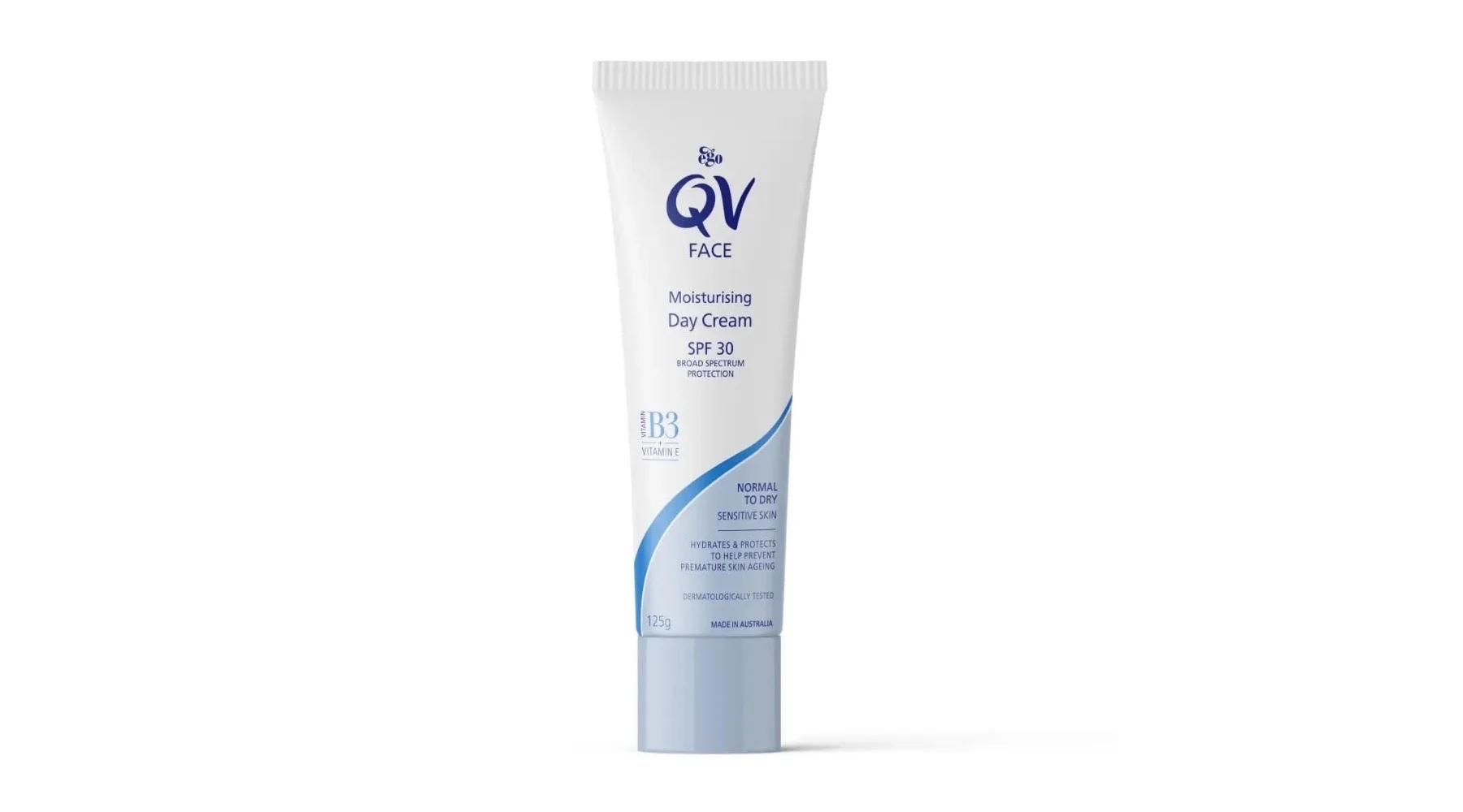 كريمQV  النهاري مرطب بعامل حماية من الشمس 30، 125 جم، كريم مرطب للوجه للبشرة الحساسة