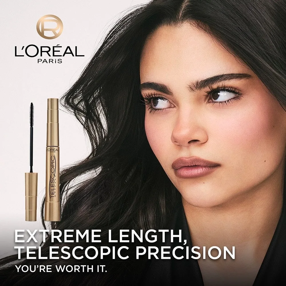L’Oreal Paris Makeup Original Telescopic Mascara, Separating Mascara Volume and Length Formula, Washable, Blackest Black