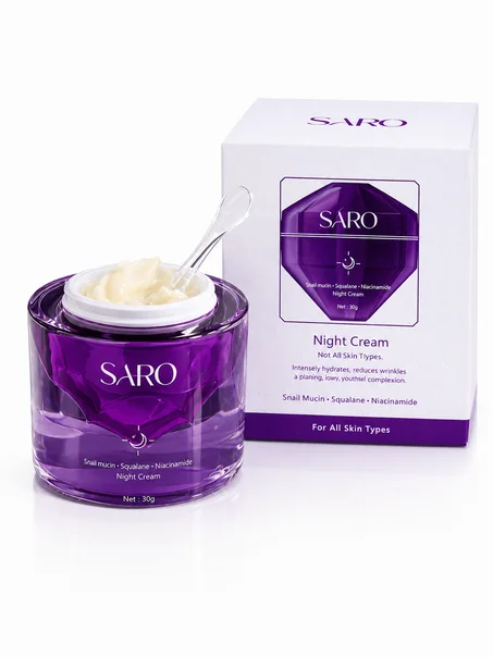كريم سارو الليلي بالببتيدات والسكوالان وميوسين الحلزون لإصلاح البشرة وشدها SARO Night Cream – Advanced Repair Formula with Peptides, Squalane & Snail Mucin for Firming and Pore Tightening
