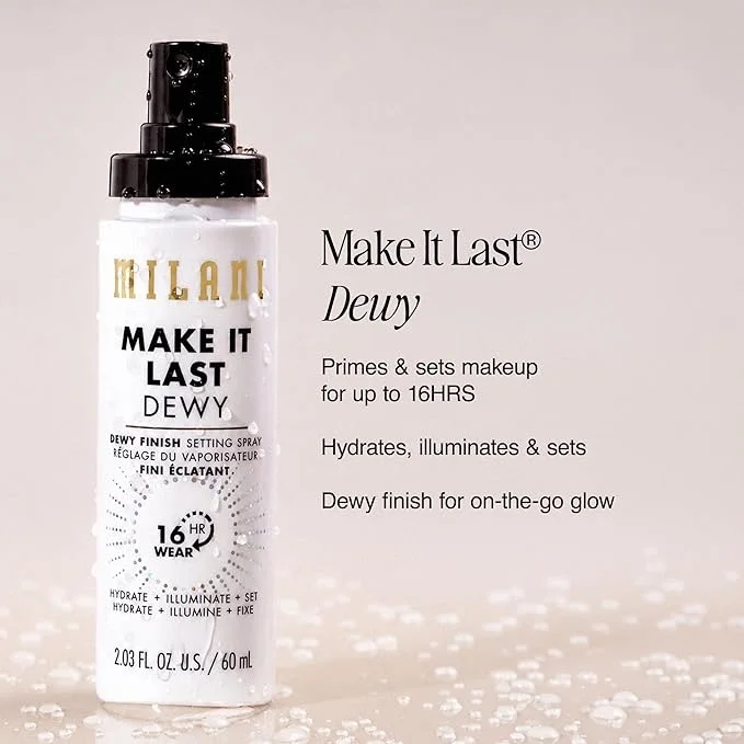 Milani Make It Last Dewy Setting Spray for Makeup - Dewy Finish | 3-In-1. Prime, Set, & Hydrate. Up To 16Hr Wear. Formulated With A Moisturizing Bi-Phase For Hydration & Illumination