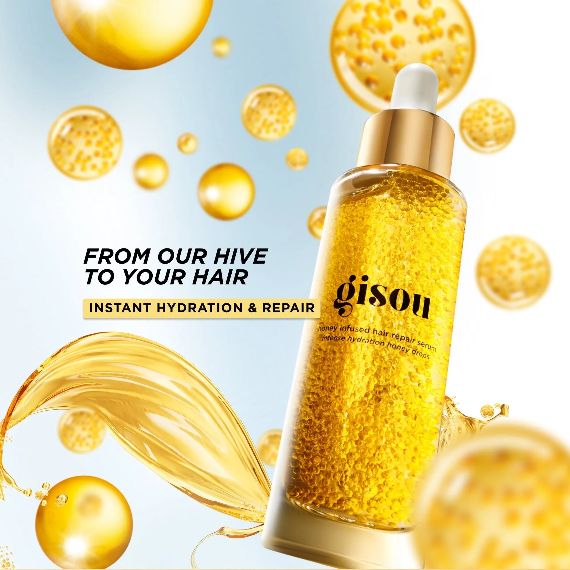 Gisou Honey Infused Hair Repair Serum  | Visibly reduces breakage, helps seal split ends, protects against UV, with encapsulated Mirsalehi Honey & plant-based Keratin