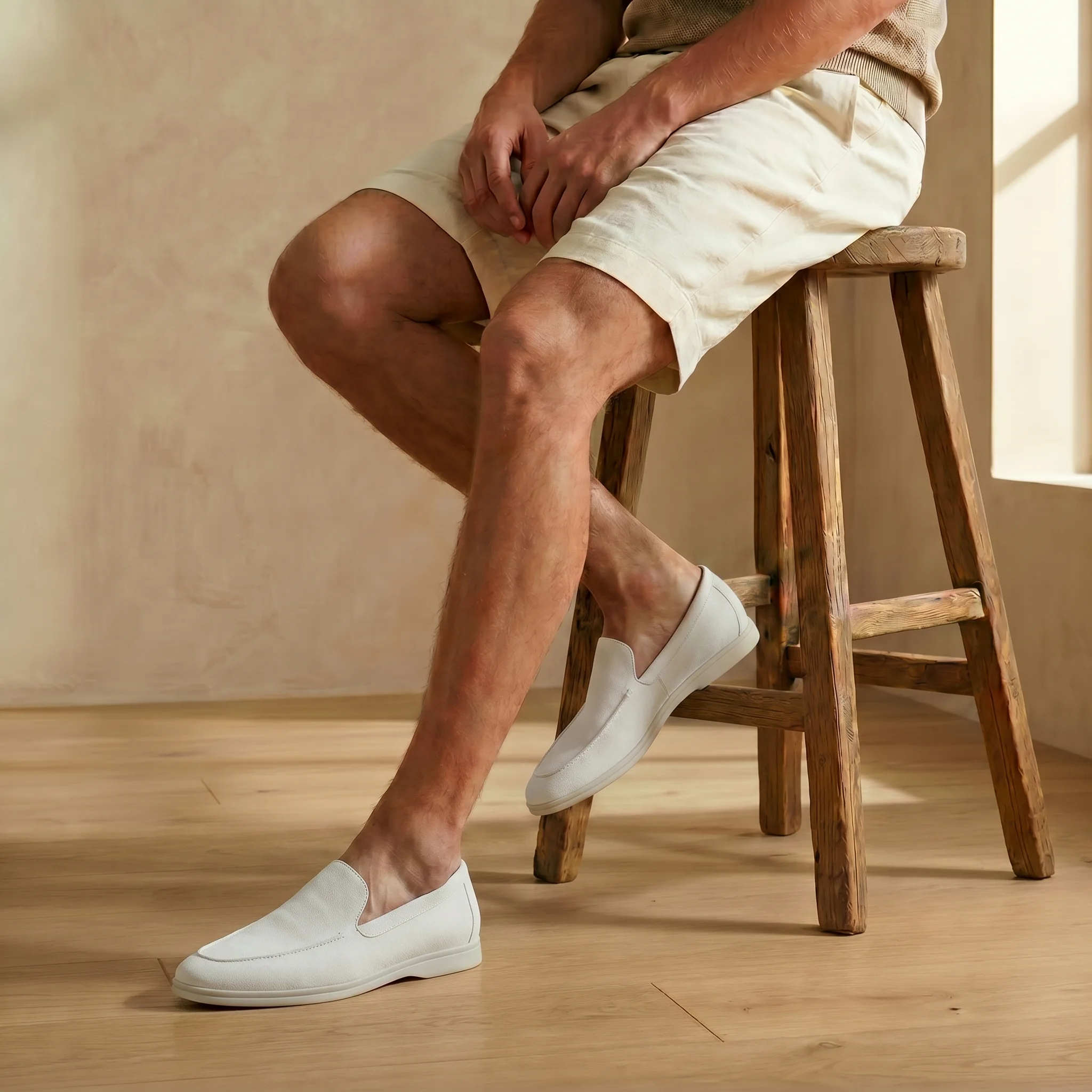 Mocassins Homme en Daim : blanc cassé
