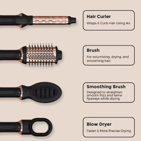 تصميم جديد لفرشاة هواء ساخن 1200 واط 4 في 1، مُستَحْدِث ومجفف في خطوة واحدة، مشط كهربائي مكثف
