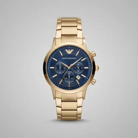 Emporio Armani Chronograph Gold & Blue — إيمبوريو أرماني كرونوغراف الذهب والأزرق (أرماني رويال الذهبية الفاخرة)