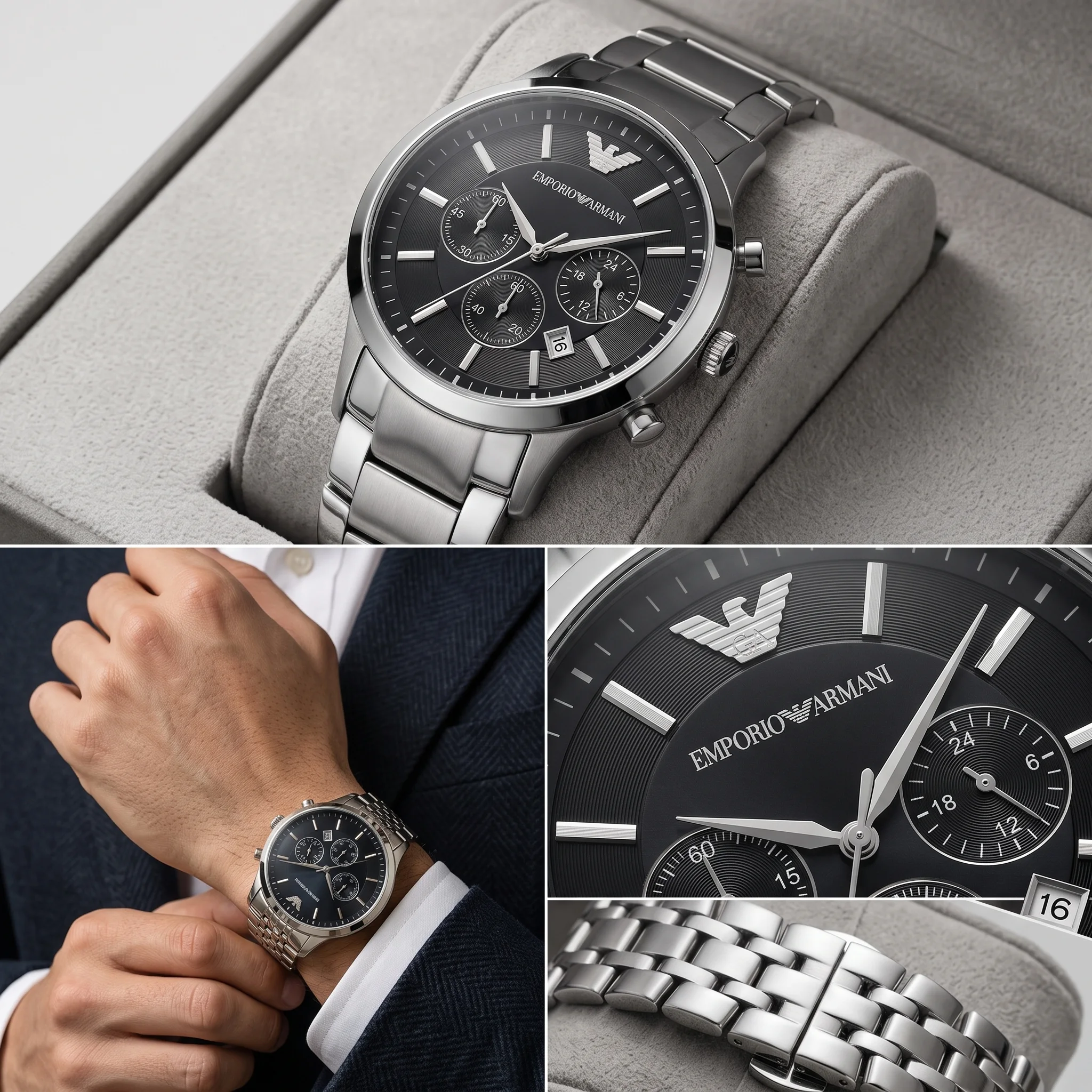 Emporio Armani Chronograph Steel & Black — إيمبوريو أرماني كرونوغراف الفولاذ الأسود الكلاسيكية الفاخرة
