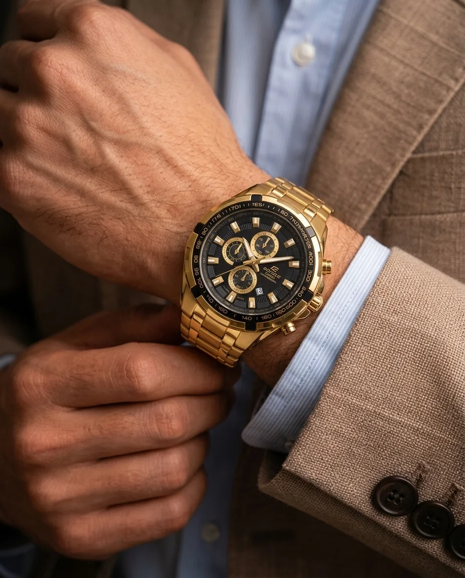 Casio Edifice Chronograph Gold & Black — كاسيو إيديفيس كرونوغراف الذهب الأسود (إيديفيس رويال غولد الملكية)