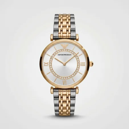 Emporio Armani Gianni T-Bar Two-Tone Gold & Silver Crystal