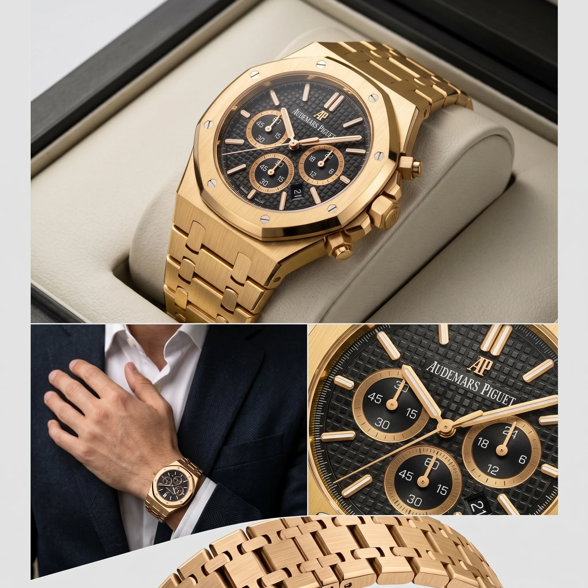 Audemars Piguet Royal Oak Chronograph Full Gold — أوديمار بيغيه رويال أوك كرونوغراف الذهب الخالص (أوديمار بيغيه رويال أوك الذهبية الملكية)