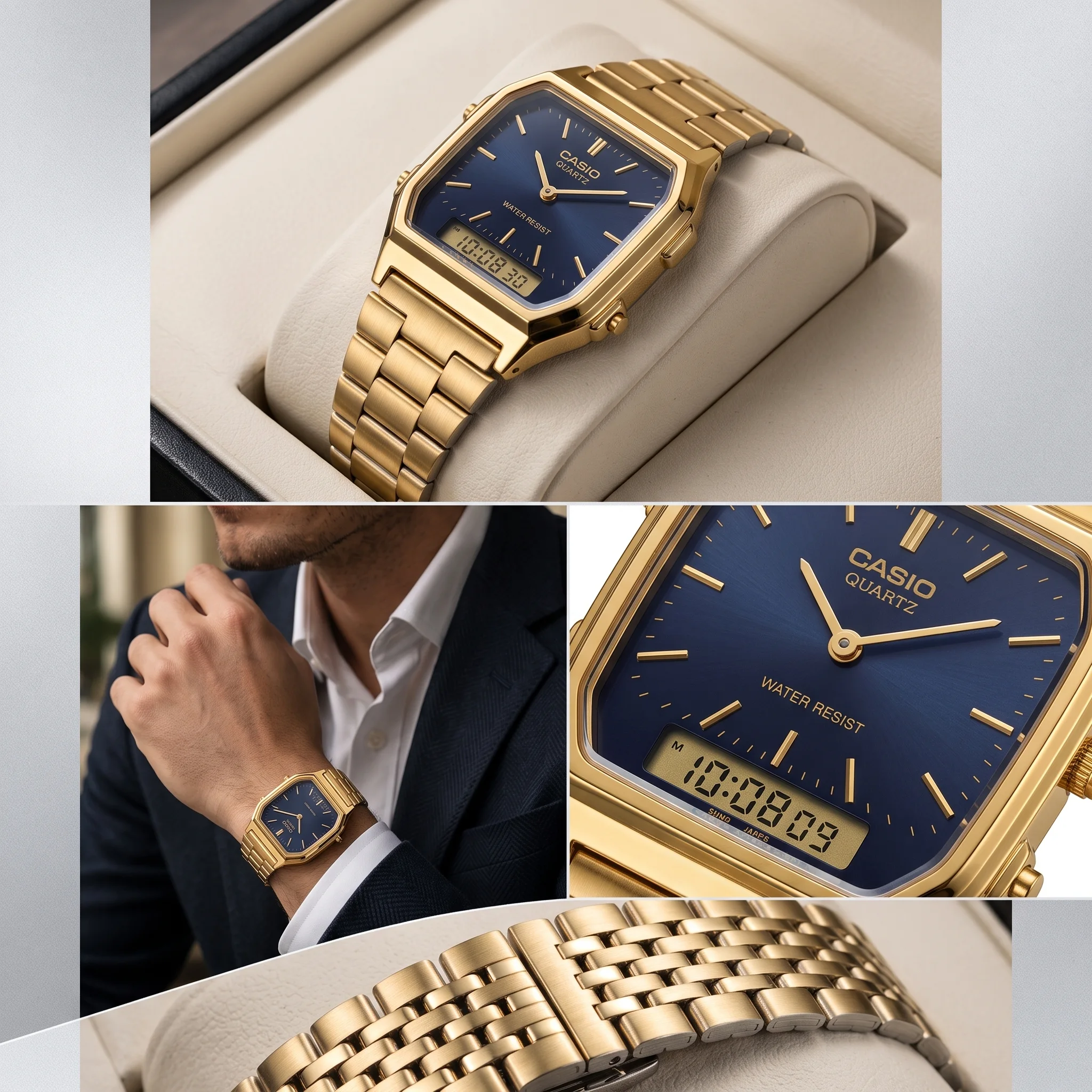 Casio Vintage Gold & Blue — كاسيو فينتيج الذهب والأزرق (فينتيج كلاسيك الذهبية الفاخرة)