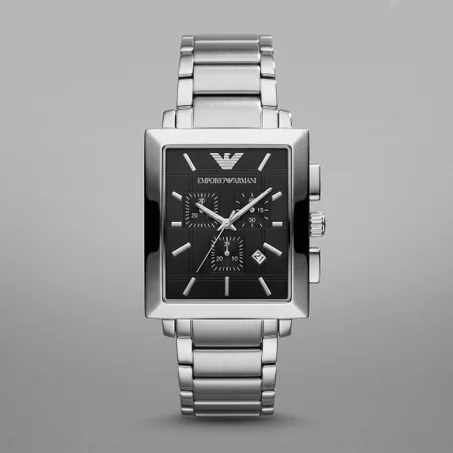 Emporio Armani Rectangular Chronograph Steel & Black — إيمبوريو أرماني كرونوغراف المستطيلة الفولاذية السوداء