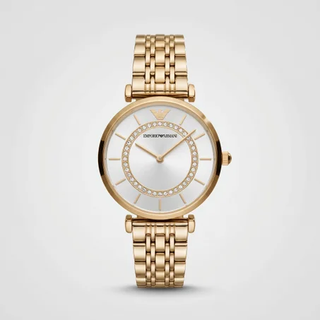 Emporio Armani Gianni T-Bar Gold & Crystal — إيمبوريو أرماني جياني تي-بار الذهبية المرصعة بالكريستال (أرماني غولد رايتشل النسائية الفاخرة)