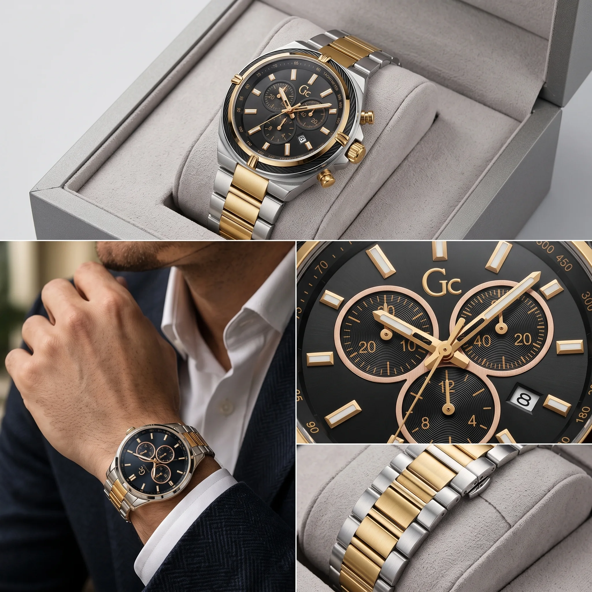 Gc Chronograph Two-Tone Gold & Black — جي سي كرونوغراف الثنائية الذهبية السوداء (جي سي إيليت المزدوجة الفاخرة)